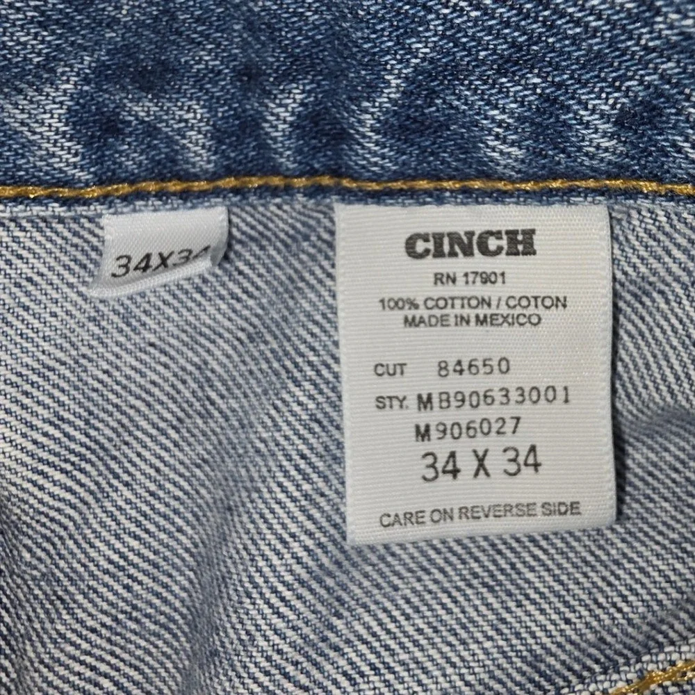 Cinch Mens Relaxed Fit Straight Leg Light Wash Blue Denim Jeans 34x34 MB90633001